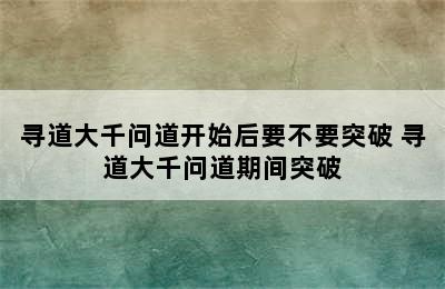 寻道大千问道开始后要不要突破 寻道大千问道期间突破